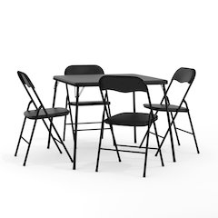 5 Piece Black Folding Card Table and Chair Set