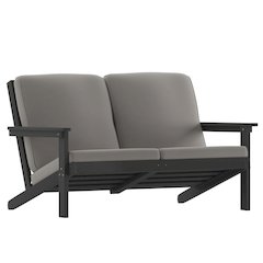 Adirondack Style Deep Seat Patio Loveseat with Cushions, Black/Charcoal