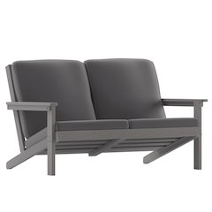 Adirondack Style Deep Seat Patio Loveseat with Cushions, Gray/Gray