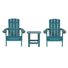 2 Pack All-Weather Poly Resin Wood Adirondack Chairs with Side Table in Sea Foam