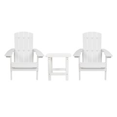 2 Pack All-Weather Poly Resin Wood Adirondack Chairs with Side Table in White