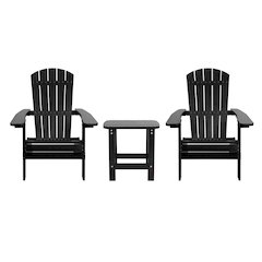 2 Pack All-Weather Poly Resin Folding Adirondack Chairs with Side Table in Black