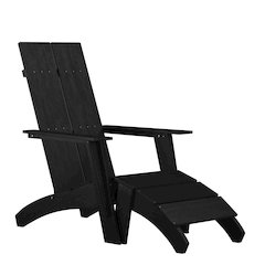 Modern All-Weather Poly Resin Wood Adirondack Chair with Foot Rest in Black
