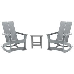 Set of 2 Gray 2-Slat Rocking Adirondack Chairs with Matching Side Table