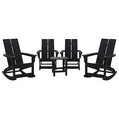 Set of 4 Black 2-Slat Rocking Adirondack Chairs with Matching Side Table
