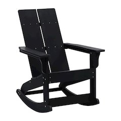 All-Weather 2-Slat Poly Resin Wood Rocking Adirondack Chair in Black