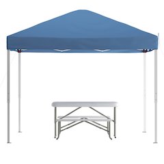10'x10' Blue Event Canopy Tent with Carry Bag and Folding Bench Set