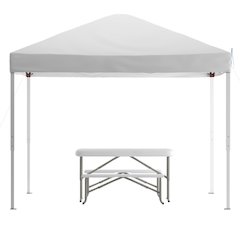 10'x10' White Event Canopy Tent with Carry Bag and Folding Bench Set