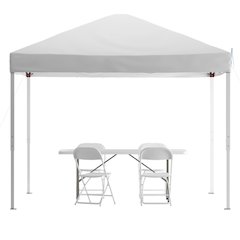 Tent Set - 10'x10' White Canopy Tent, 6-Foot Table Set of 4 White Folding Chairs