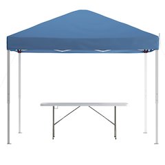 10'x10' Blue Event Canopy Tent with Carry Bag and 6-Foot Bi-Fold Folding Table