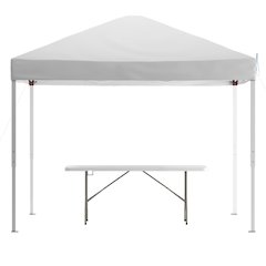 10'x10' White Event Canopy Tent with Carry Bag and 6-Foot Bi-Fold Folding Table