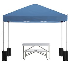 10'x10' Blue Canopy Tent with Wheeled Case and Folding Bench Set