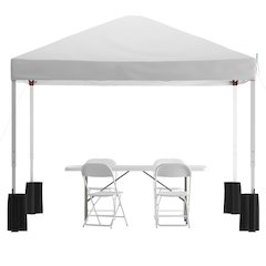 10'x10' White Canopy Tent with Wheeled Case and 6-Foot Bi-Fold Folding Table