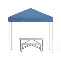 8'x8' Blue Event Canopy Tent with Carry Bag and Folding Bench Set