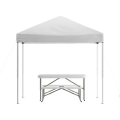 8'x8' White Event Canopy Tent with Carry Bag and Folding Bench Set