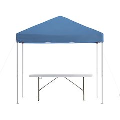 8'x8' Blue Event Canopy Tent with Carry Bag and 6-Foot Bi-Fold Folding Table