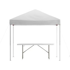 8'x8' White Event Canopy Tent with Carry Bag and 6-Foot Bi-Fold Folding Table