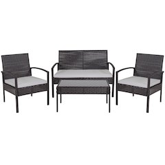 4 Piece Black Patio Set with Steel Frame and Gray Cushions