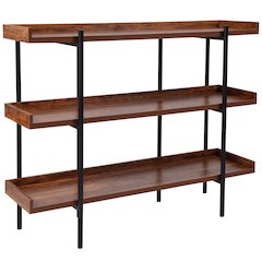3 Shelf 35"H Storage Display Unit Bookcase with Black Metal Frame in Rustic Wood Grain Finish