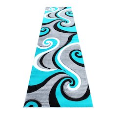 3' x 10' Turquoise Abstract Area Rug - Olefin Rug