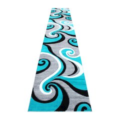 3' x 16' Turquoise Abstract Area Rug - Olefin Rug