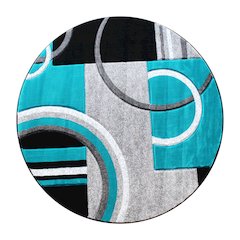 Round 5' x 5' Turquoise Abstract Area Rug - Olefin Rug