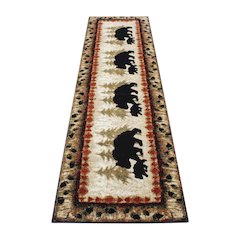 2' x 7' Rustic Lodge Wandering Black Bear and Cub Area Rug with Jute Backing