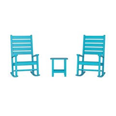3-Piece Set with 2 Contemporary All-Weather Rocking Chairs and End Table in Blue