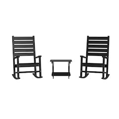 3-Piece Set with 2 Contemporary All-Weather Rocking Chairs and End Table, Black