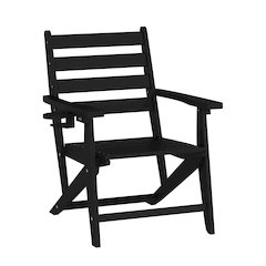 Contemporary Commercial Grade Adirondack Dining Chair with Cupholder, Black