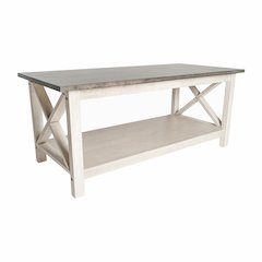 Coffee Table with X-Frame Design, Acacia Gray Top/Rustic White Frame