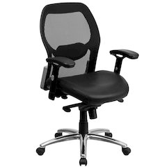 Mid-Back Black Super Mesh Executive Swivel Office Chair with LeatherSoft Seat, Knee Tilt Control and Adjustable Lumbar & Arms