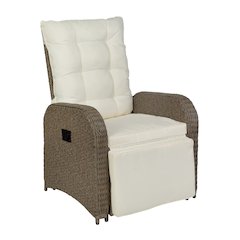 Patio Wicker Rattan Recliner Lounge Chair with Flip up Side Table, Beige/Brown