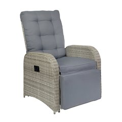 Nemo Patio Wicker Rattan Recliner Lounge Chair with Flip up Side Table, Gray