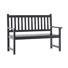 Patio Acacia Wood Bench, 2-Person Slatted Seat Loveseat, Black