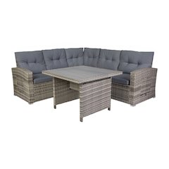 Set With L-Shaped Sofa and Table With Faux Wood Top, Gray Cushions/Gray Frame