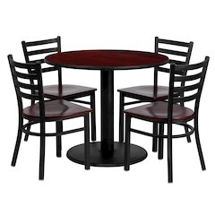 36'' Mahogany Table Set with 4 Ladder Back Metal Chairs - Mahogany Wood Seat