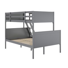 Bunk Bed Twin Over Full, Convertible Slatted Solid Wood Bunk Bed Frame, Gray
