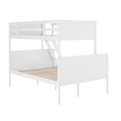Bunk Bed Twin Over Full, Convertible Slatted Solid Wood Bunk Bed Frame, White
