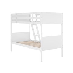 Bunk Bed Twin Over Twin, Convertible Slatted Solid Wood Bunk Bed Frame, White