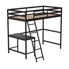 Loft Bed Frame with Desk, Twin Size with Protective Guard Rails - Espresso
