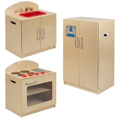 Children's Wooden Kitchen Set - Stove, Sink and Refrigerator