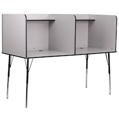Stand-Alone Double Study Carrel with Top Shelf - Nebula Grey Finish