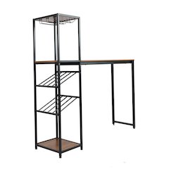 Modern Wine and Bar Table with Shelves, Walnut Top/Black Frame