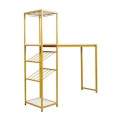 Modern Wine and Bar Table with Shelves, Marble Top/Gold Frame