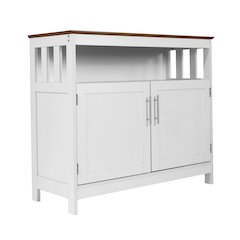 Classic Buffet and Sideboard Storage Cabinet, Walnut Top/White Frame
