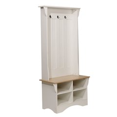 31.5" Hallway Tree with Storage, Weathered Natural Seat/Warm White Frame