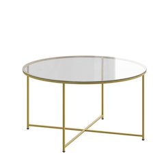 Coffee Table - Clear Glass Accent Table with Crisscross Brushed Gold Frame