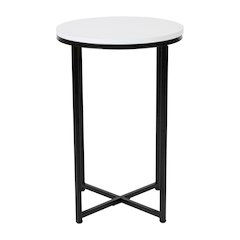 End Table - Modern White Finish Accent Table with Crisscross Matte Black Frame