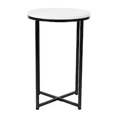 End Table - White Marble Finish Accent Table with Crisscross Matte Black Frame